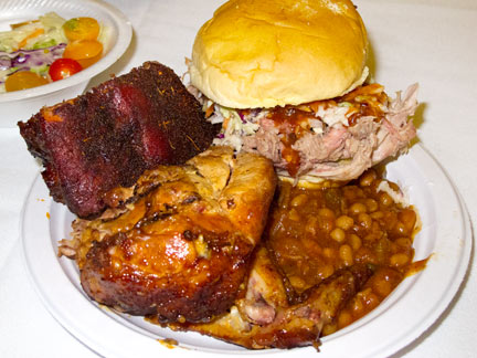 Smoked ribs, pulled pork, and chicken BBQ