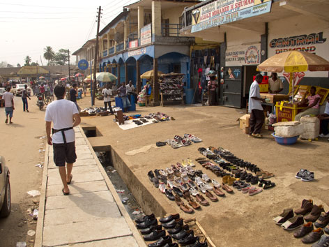 Street scene and diamond shop in Bo, Sierra Leone