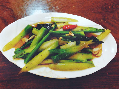 Chaa kat nah, or fried Chinese kale, from Cambodia