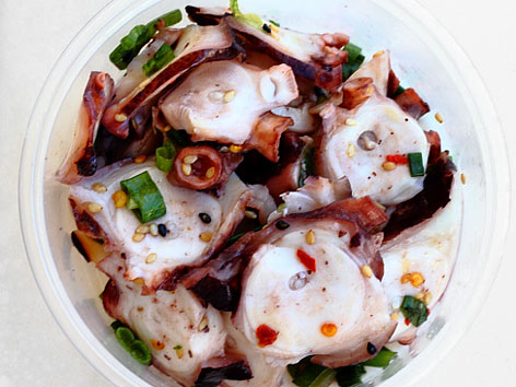 Island-style tako poke, an octopus salad, from Tamashiro Market in Honolulu