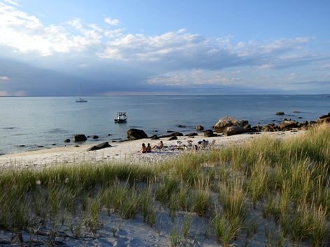 Deserted island beach off Buzzards Bay in Cape Cod