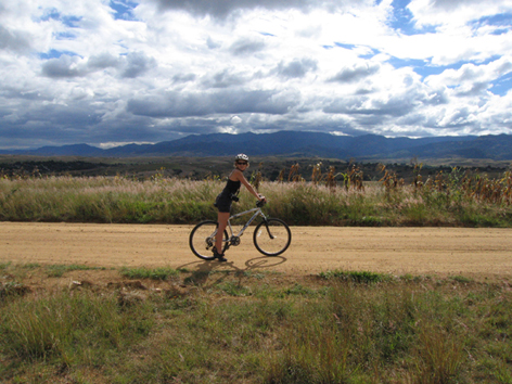 Woman on bike near Oaxaca, Mexico