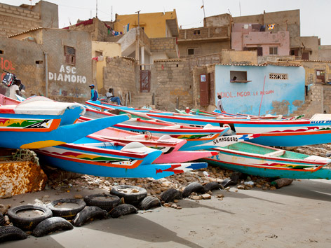 Pirogue boats on the beach in Ngor, Dakar, Senegal