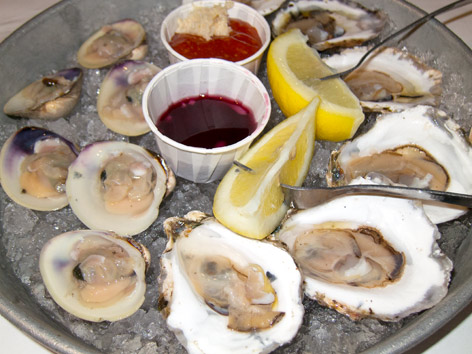 Raw local oysters and clams in Rhode Island