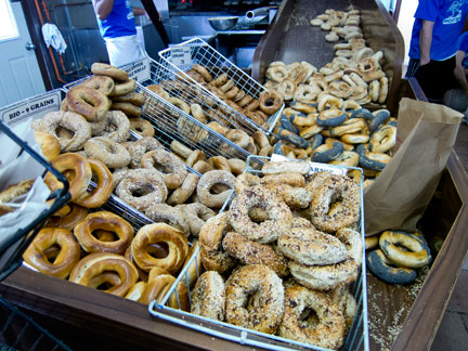 St. Viateur bagels out of the oven in Montreal.