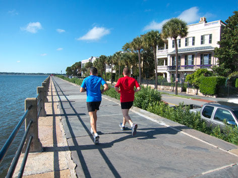 Men jogging on the Battery in Charleston, SC
