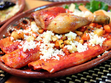 Enchiladas placeras in Morelia, Michoacan, Mexico