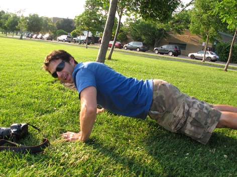 Man does pushups in a Buffalo, NY park