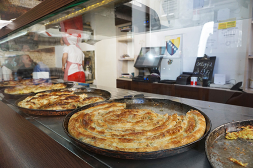 Burek displays at a shop in Sarajevo, Bosnia