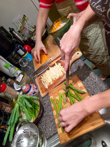 Making Japanese food in a kitchen