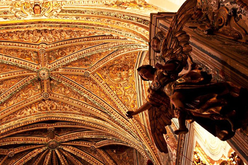 Gilded ceiling of the Santa Paula church in Sevilla, Spain
