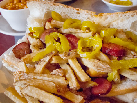 Chourico and chips sandwich from Fall River, Massachusetts