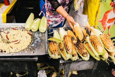 Esquites and roasted corn in La Merced Market in Mexico City