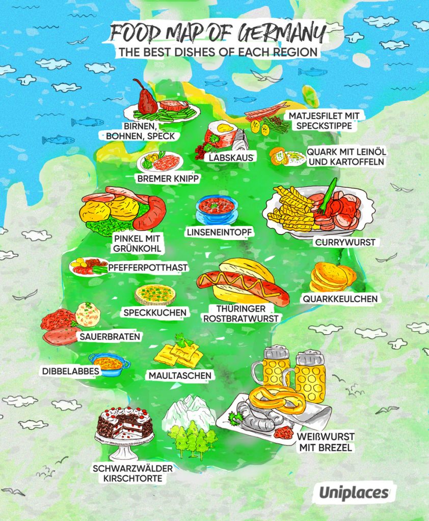 Regional food map infographic of Germany