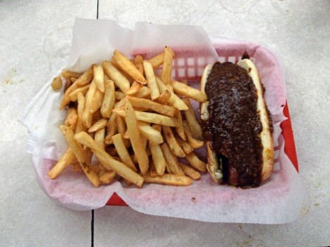 Washington, DC chili half-smoke from Ben's Chili Bowl