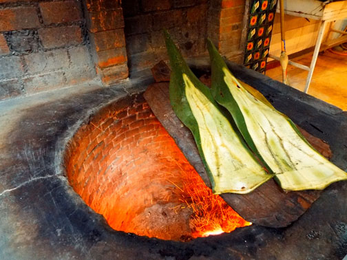 Heating agave leaves for barbacoa in Mexico City