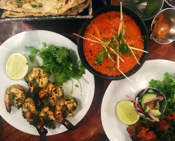 Spread of Indian dishes from Dishoom, an Indian restaurant in London
