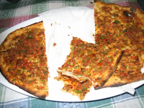 Lahmacun, or Turkish pizza, in Turkey