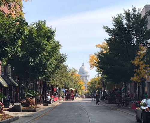 View of Madison' capitol building from State Street