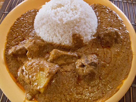 Mafe with rice, from a restauant in Dakar, Senegal