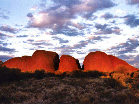 Kata Tjuta, or the Olgas, at sunset in Australia