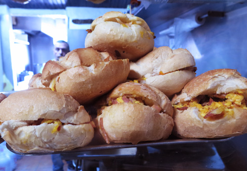 Sandwiches with eggs and ham (ovos e presunto) in Porto, Portugal