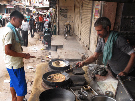 Cooking parathas in Agra, India