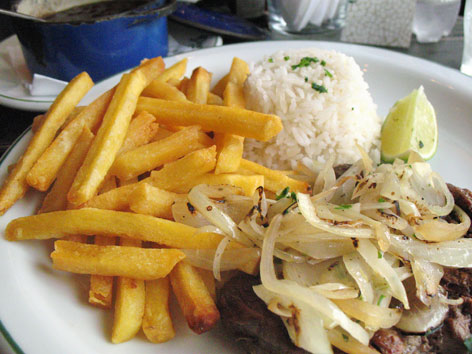 Prato feito, or PF, a meat-and-sides plate from Sao Paulo, Brazil