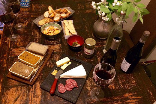 Charcuterie spread for a happy-hour playdate, with meats from Les Trois Petits Cochons