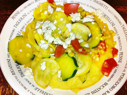 Polenta and summer squash with feta cheese