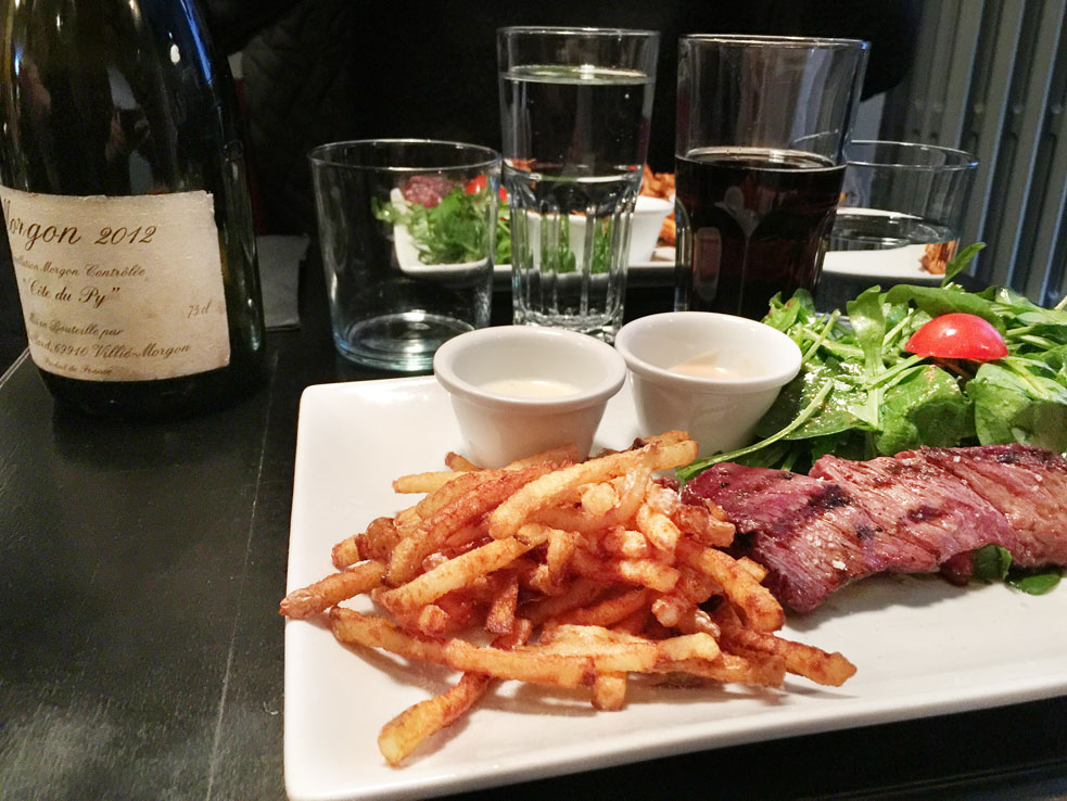 Steak frites for lunch, at a Parisian bistro