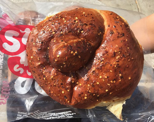 Stellla's hot spicy cheese bread, the best thing to eat from the Madison farmers market