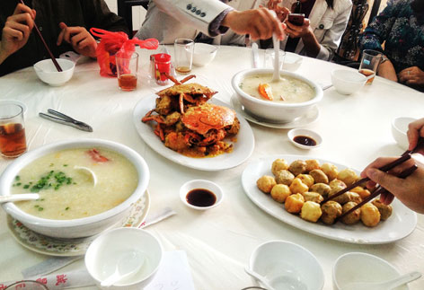 Congee and crab dish from Seng Cheong, Macau