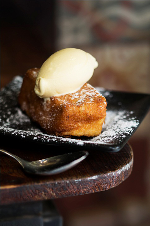 Torrija, a Spanish dessert topped with crema catalana ice cream, from Barcelona