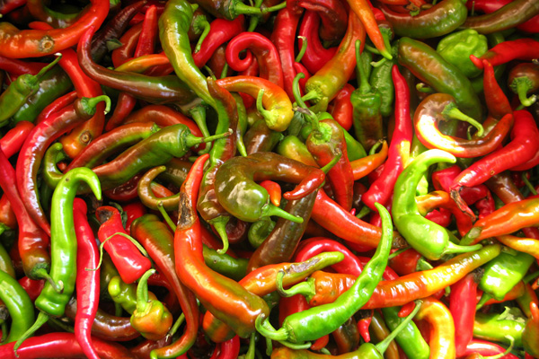 Hot green and red peppers from the farmers market.
