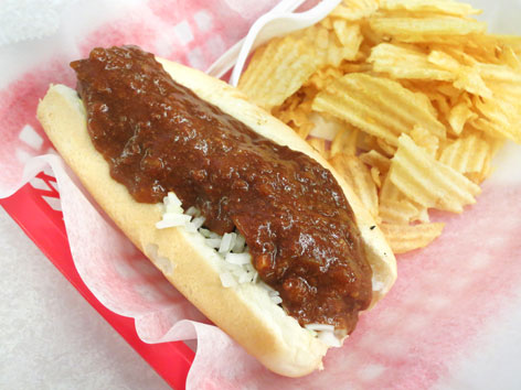 Half-smoke chili dog at Ben's Chili Bowl 