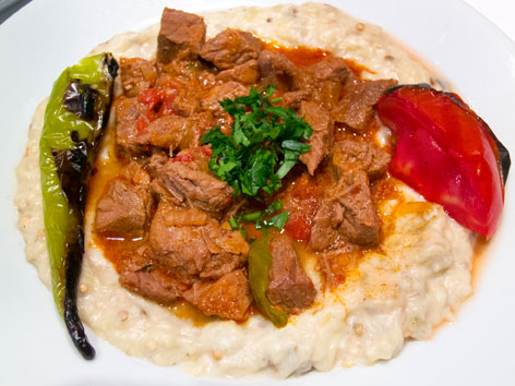 Hunkar begendi, a pureed eggplant and lamb dish, in Istanbul, Turkey