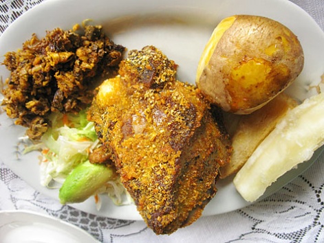 Cabrito (baby goat) and pepitoria from Santander, Colombia