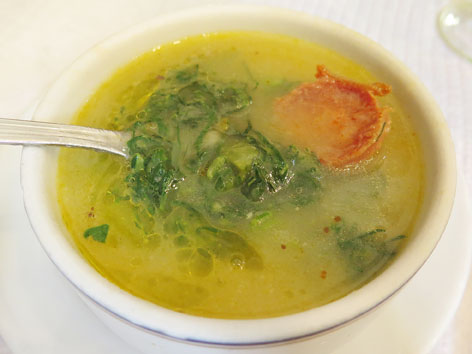 A bowl of caldo verde from a Lisbon tasca.