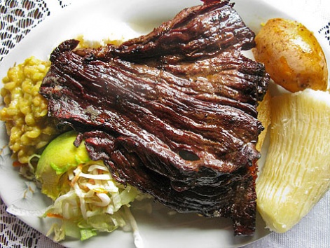 A plate of carne oreada from Restaurante La Brasa Misifu in Barichara, Colombia.