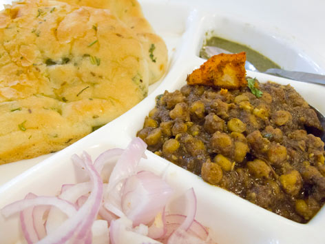 Chole kulche from Nathu's Sweets in Delhi, India. 