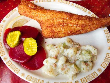 A fish fry of haddock from Schwabl's in Buffalo, New York. 