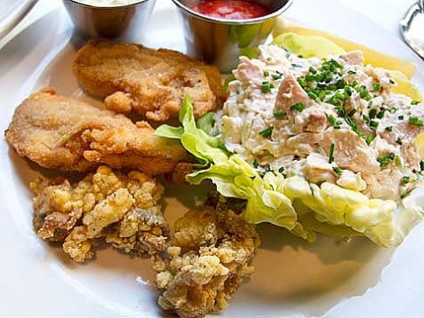 Fried oysters with chicken salad from Oyster House in Philadelphia.