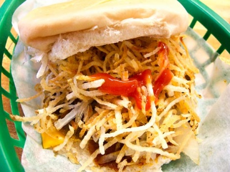 A frita, or Cuban hamburger, from El Mago de las Fritas in Miami, Florida