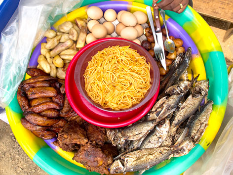 An overhead view of a traditional Sierra Leone fry fry. 