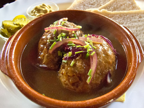 A large Dutch meatball, or gehaktbal, from Amsterdam, the Netherlands.