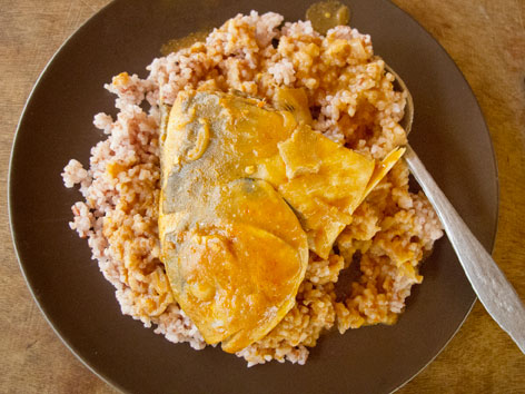 A bowl of groundnut soup over local rice from Tribewanted in Sierra Leone. 