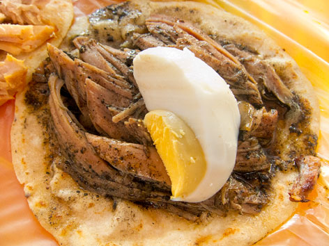 Pavo en relleno negro taco from Taqueria Honorio in Tulum, Mexico