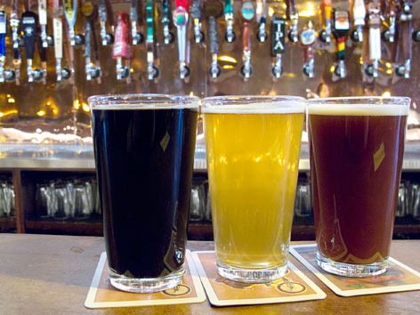 Austin craft beers on the bar at Ginger Man in Austin, Texas