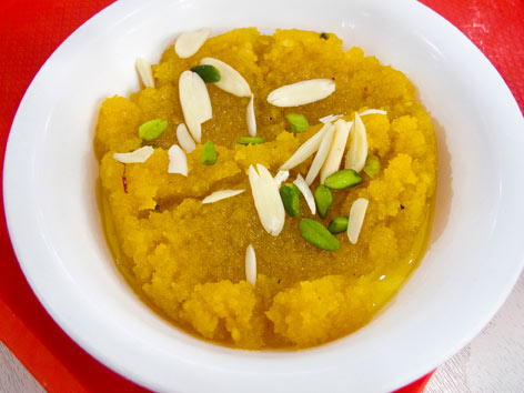 Moong dal halwa from Haldiram's in Delhi, India. 